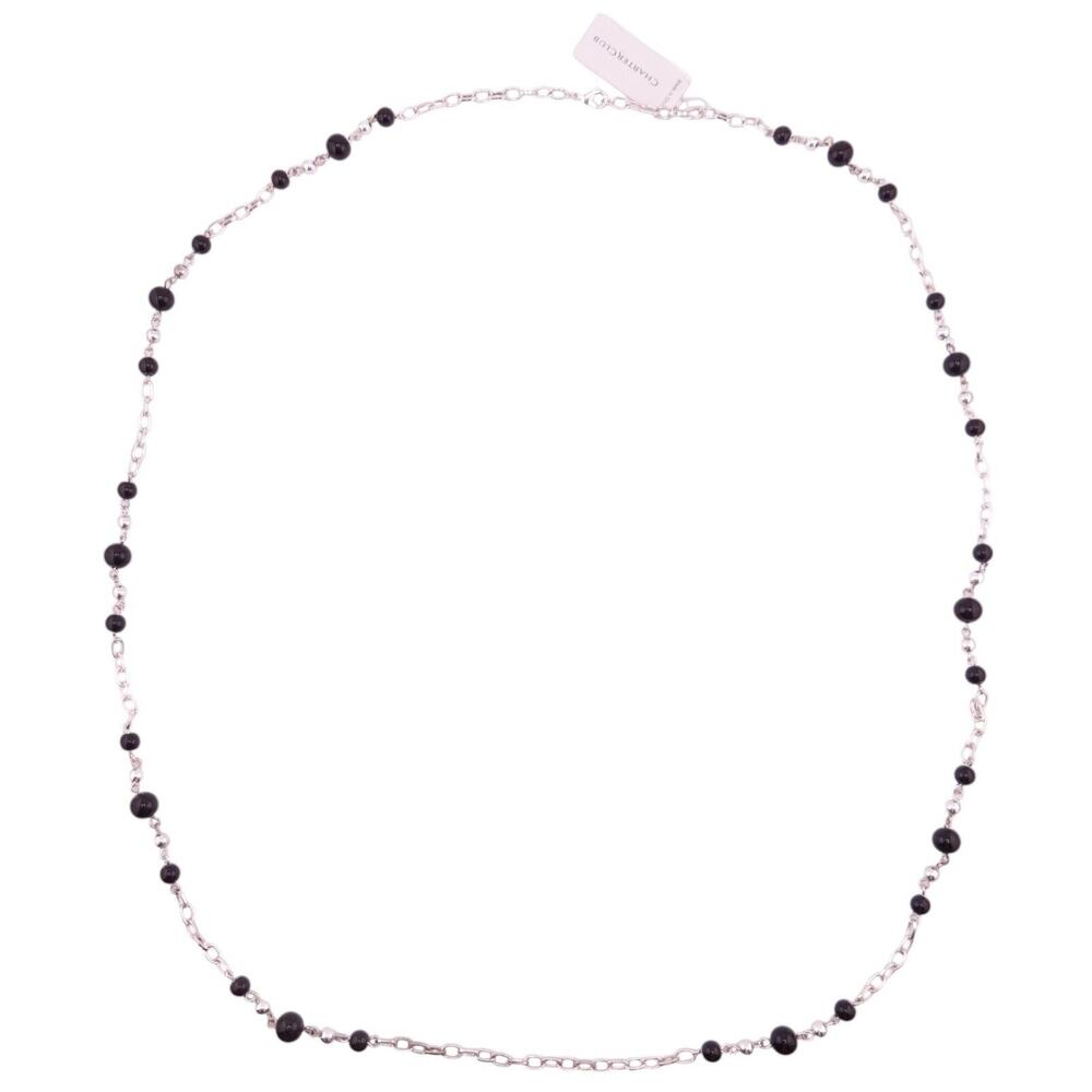 Charter Club Black and Silver Beaded Station Chain Silvertone Necklace 42" NWT